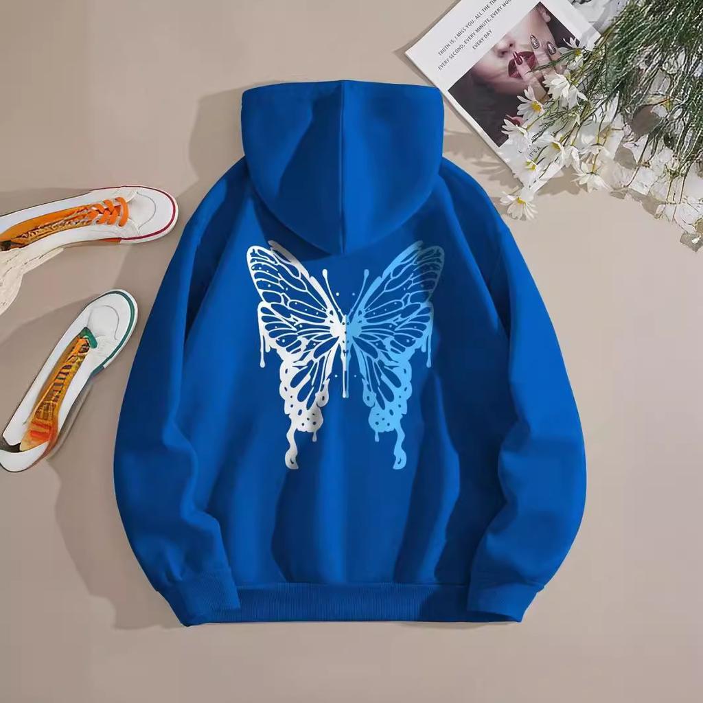 New Shoulder Sleeves Beautiful Butterfly Print Sportswear Women's Creative Fashion Casual Hooded