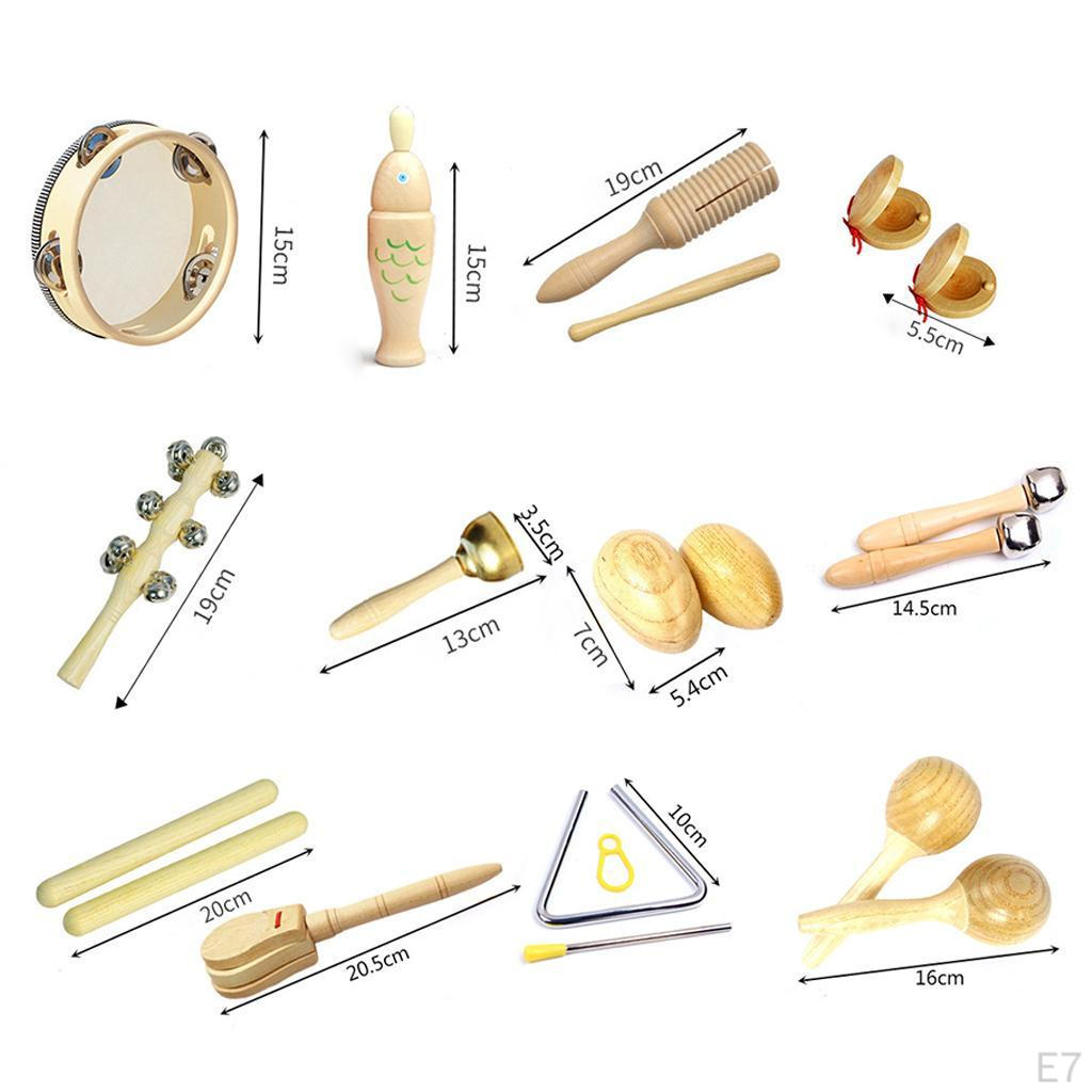 5 Pieces Musical Instruments Set Educational Toy Wooden Percussion Creative Natural Wood