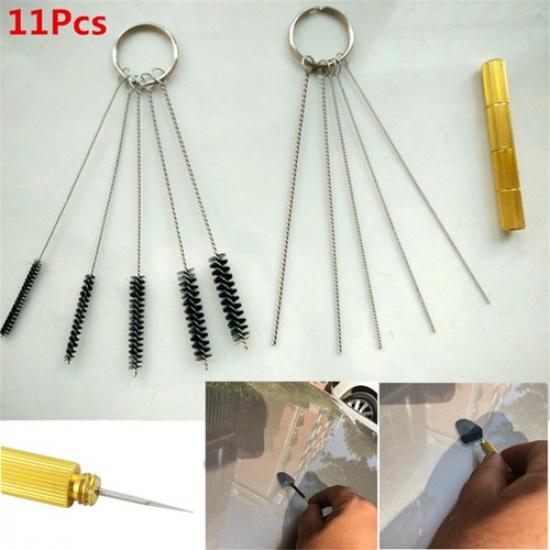 11Pcs Car Windscreen Windshield Washer Jet Nozzle Needle Brush Cleaning Tool Kit