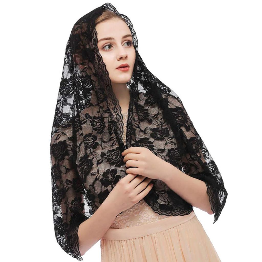 Woman Veil Lace Shawl Wedding Church Lace Trim Scarf Soft Floral Scarf Veil Wedding Headwear Supplies