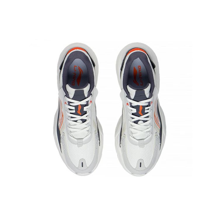 Li Ning Flow Rock Sapatos Esportivos Casuais Confortáveis de Cano Baixo Masculino Tênis Branco Cinza AGCS267-1