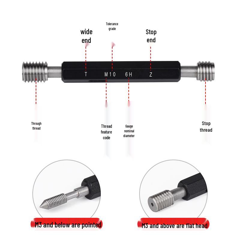 Metric 6H Thread Plug Gauge Go-No-Go Inspection Tool with Pointed Flat Head, M1-20