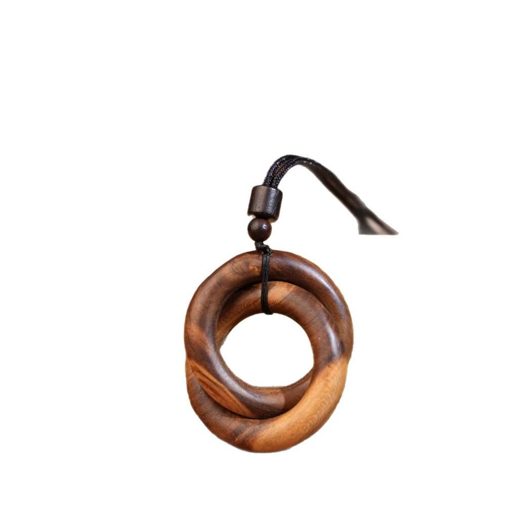 Handcrafted Yin Yang Car Pendant: Peach and Jujube Wood Qiankun Ring with Lightning Struck Wood, Seven Star Mini Design