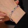Elegant Oval Zircon Crystal Clip Bracelet Women Vintage Style Copper Jewelry With Geometric Design