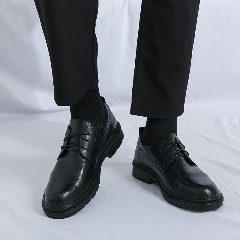 Fashion Spring New Men Hand Grip Pattern Lace Up Business Casual Leather Shoes Fashion Brand  Comfortable Breathable Black Oxford Shoes
