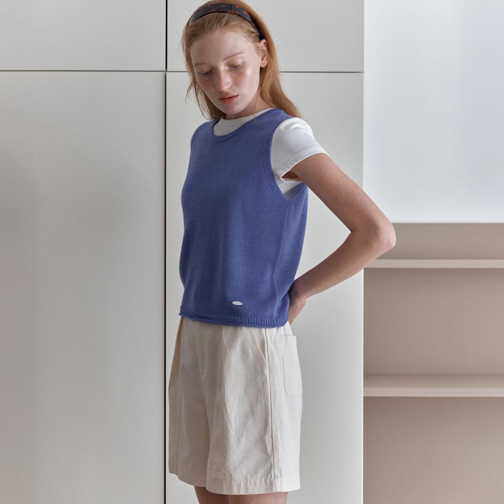 Elssibeui Diagonal Buttons Sleeveless Knit_Blue