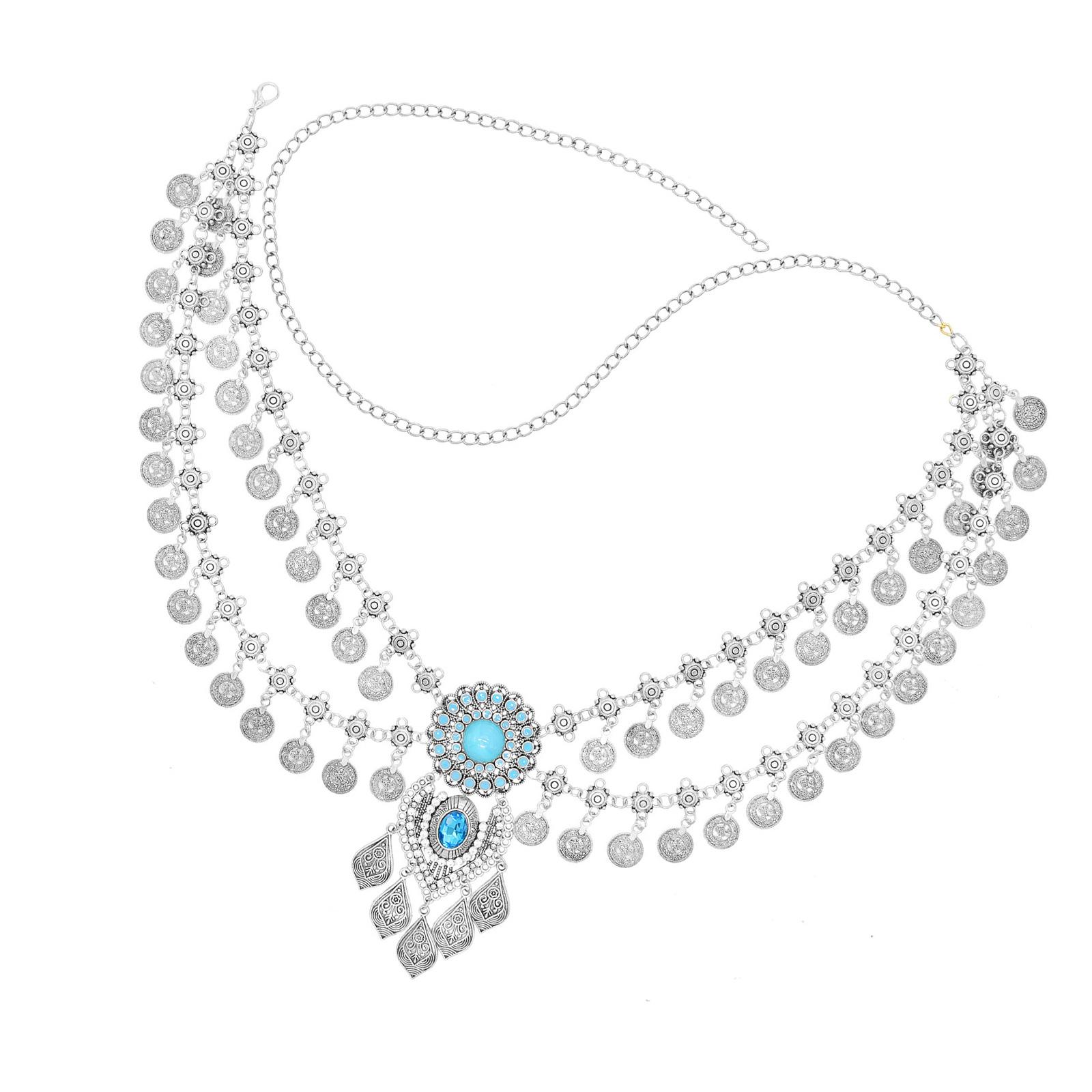 

Женский декоративный пояс-цепочка для танца живота серебристого/золотистого цвета с бахромой для танца живота и культурного мероприятия серебряный