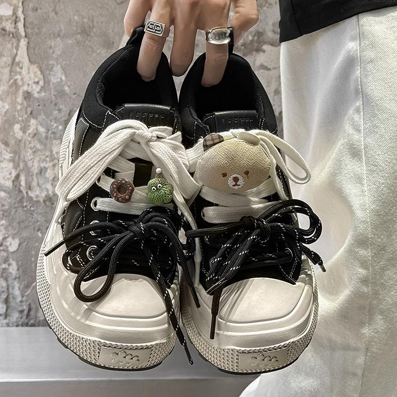 Summer new casual canvas ensemble plum blossom shoes black plum thick sole heightening retro