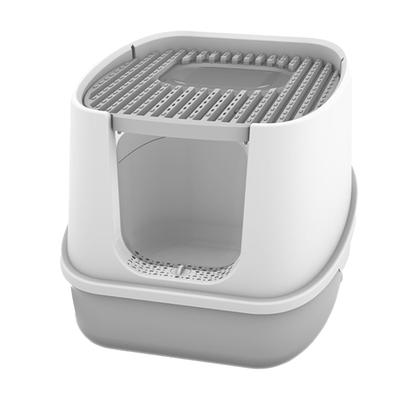 Large Cat Toilet Split Litter Box Tray Fully Enclosed Activated Carbon Deodorization Greyish White