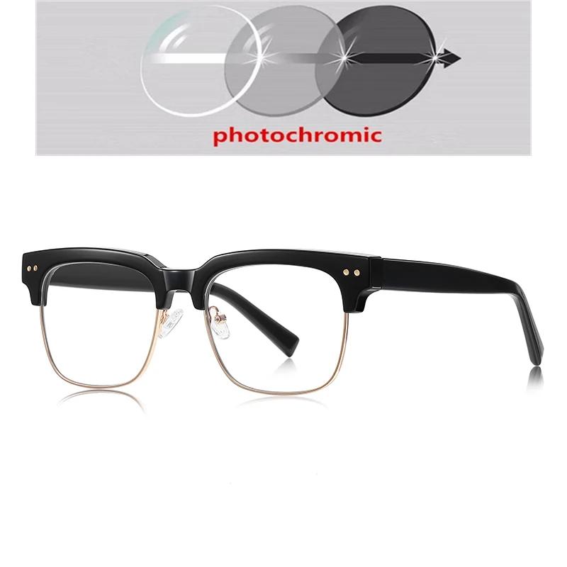 Rivet Frame Square Nearsighted Glasses For Men Blue Light Blocking Oversized Finished Glasses Nearsighted 0 -0.5 -0.75 To -6.0