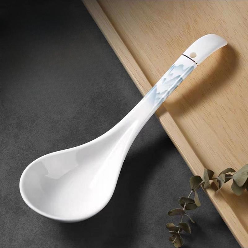 Heavy-duty Ceramic Soup Spoon Long-handled Household Soup Spoon Heat-resistant Premium Kitchen Spoons for Cooking 1pcs