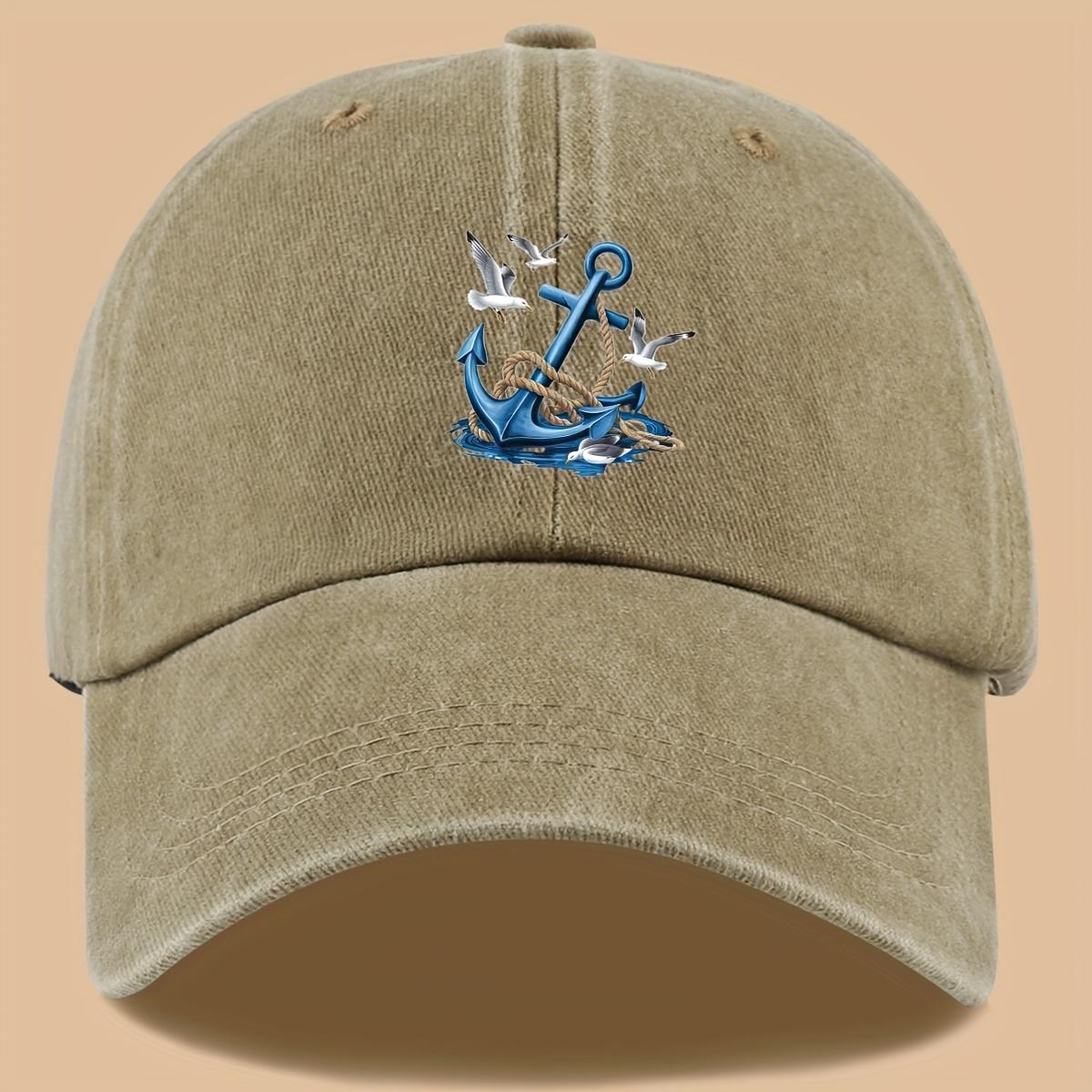Nautical Anchor Seagulls Baseball Cap Breathable Polyester Outdoor Fishing Adjustable Headwear One Size