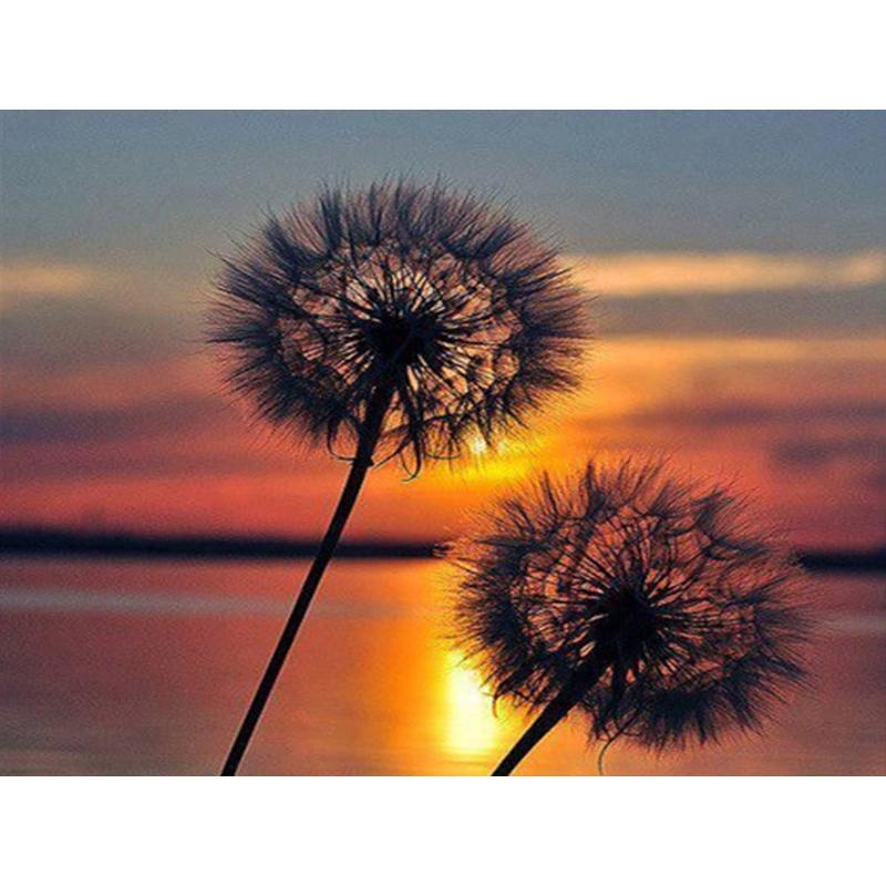 Diamantmaling Løvetann Full Firkant Mosaikkkunst Solnedgang Diamantbroderi Landskap Bilde av Rhinestone Hjemmedekor