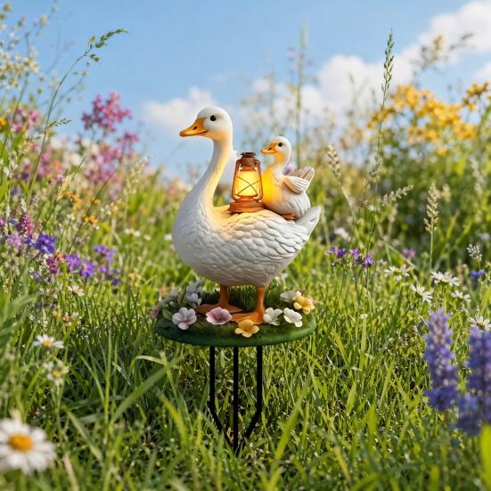 Yousheng 2D Animal Garden Stake, Cute Duck Yard Art Stake, Rusty Squirrel Garden Decoration for Yard Tree Lawn Flower