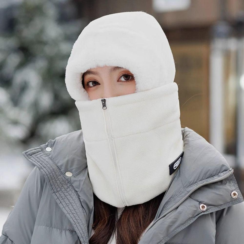 Windproof Plush Neckerchief Furry Mask Pullover Cap Beanies Hat Winter Balaclavas Cap  Women