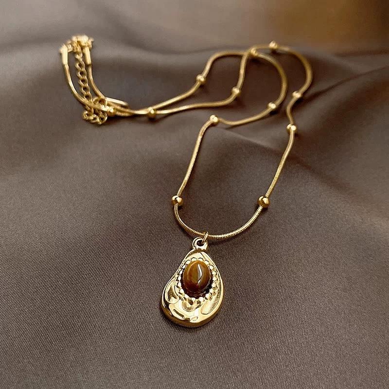 Titanium Steel Gold Brick Necklace for Women - Luxury 2025 Style, High-End Sweater and Collarbone Chain, Non-Fading.
