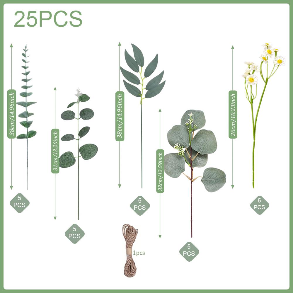 20/25Pcs Artificial Mixed Eucalyptus Leaves Stems Fake Flower for DIY Bouquets Floral Arrangement Home Wedding Party Decoration