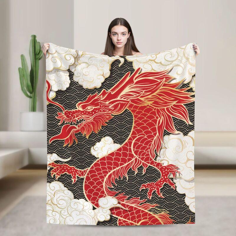 Custom Chinese Dragon Flannel Fleece Blanket Lightweight Blanket Soft Warm Cozy Fuzzy Throw Blanket for Bed Sofa Travel