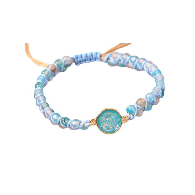 Blue Round Opal Bracelets Bangles Stones Beaded Braided Balance Yoga Jewelry