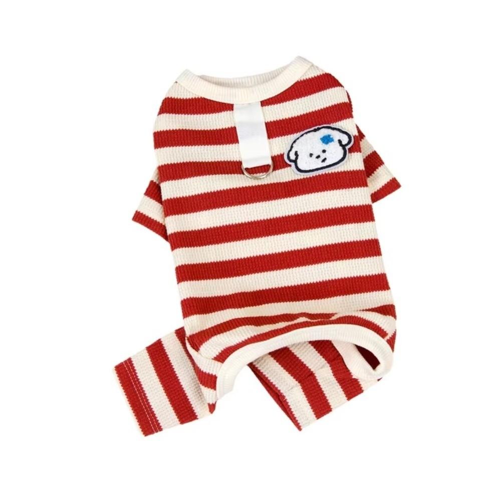 Cute Soft Cotton Striped Dog Jumpsuit Four Legs Anti-Shedding Puppy Clothes Breathable Cat Costume Fashion Pet Wear