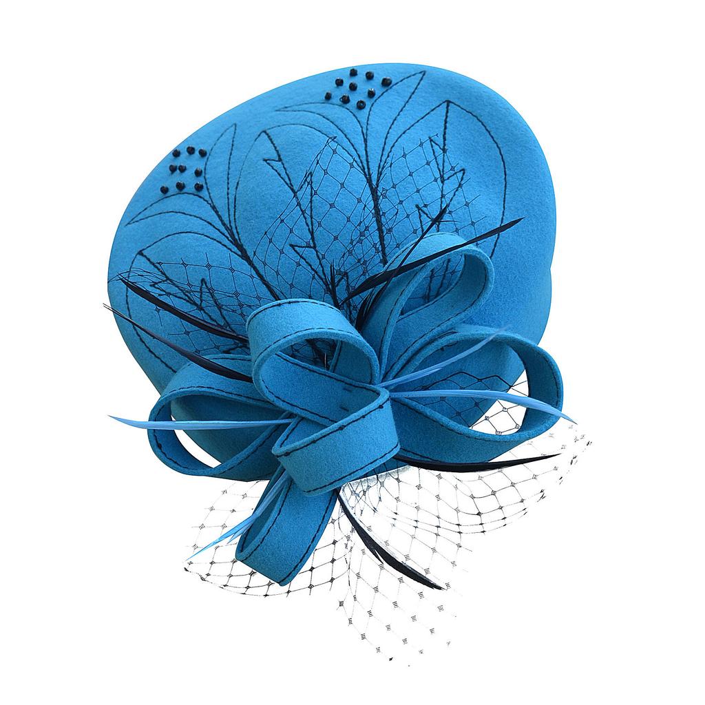 Fascinator Hats for Women Winter Embroidered Veil Wool Felt Pillbox Hats for Formal Cocktail Party Wedding Hats Fedoras A140