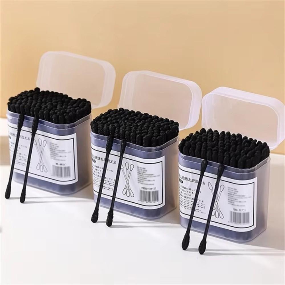 100Pcs New Black Disposable Cotton Swabs Spiral Shape Double-Headed Cleaning Cotton Bud Soft Makeup Cotton Swab Universal