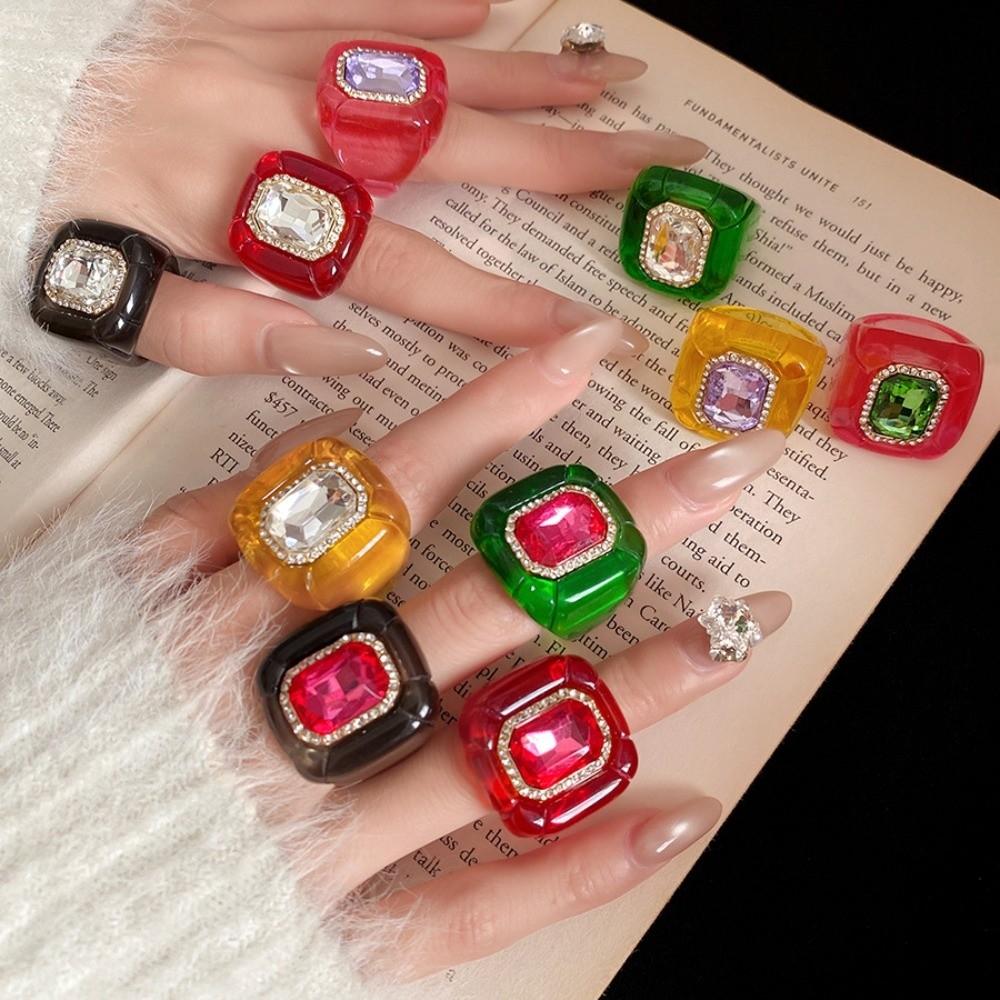 Candy Color Geometric Ring Y2K Classic Big Dome Plain Ring Hand Ornaments Acrylic Resin Ring Party