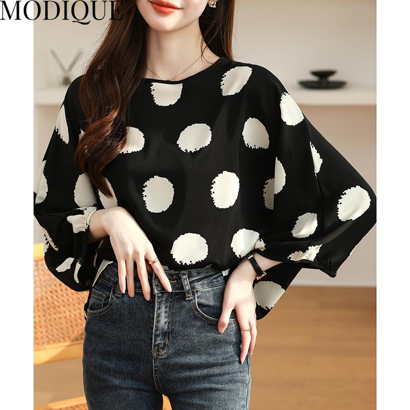 MODIQUE Spring Summer Plus Size Women Casual Loose Elegant Cotton Floral Print Puff Sleeve Blouse Shirts Lady Oversize O-Neck Long Sleeve Pullover