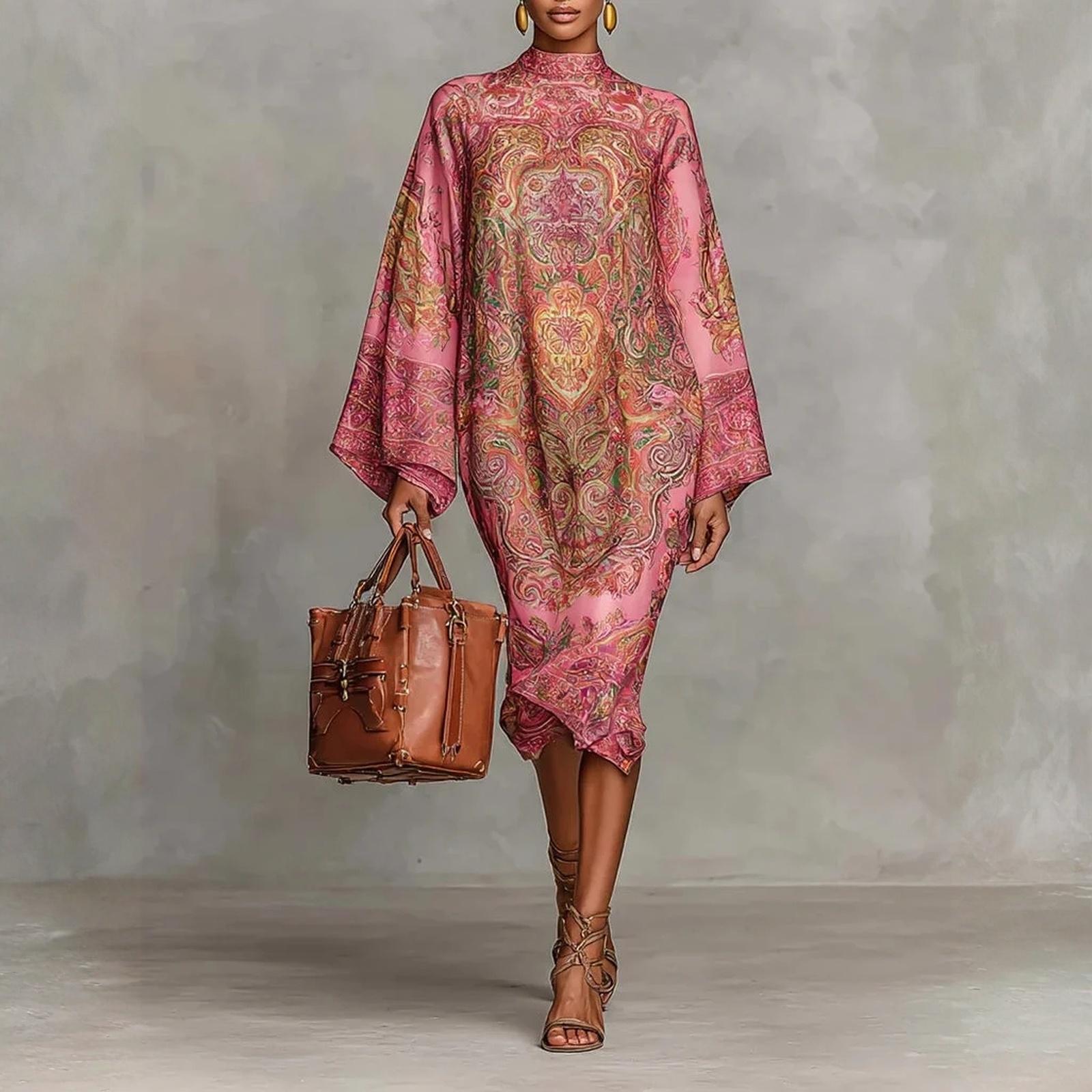 

Женское модное повседневное платье с принтом, с длинными рукавами, свободная длинная юбка L