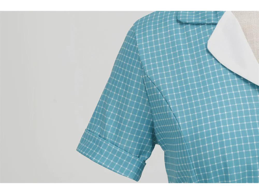 2023 Retro-Kariertes Damen-Anzugkragenkleid mit Gürtel