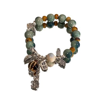 JMXD-Keramikperlen Schmetterlingsarmband Damen, Literarischer Neuer Chinesischer Stil Kleines Frisches Freundinnenarmband