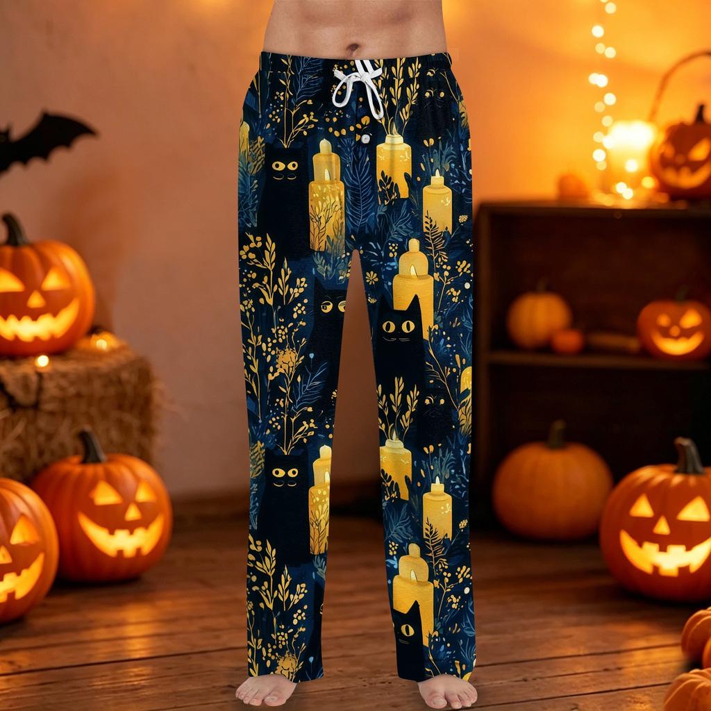 Men's Halloween Print Drawstring Pants Casual Lounge Sleepwear Bottoms with Elastic Waist and Relaxed Fit Suitable for Indoor and Outdoor Wear