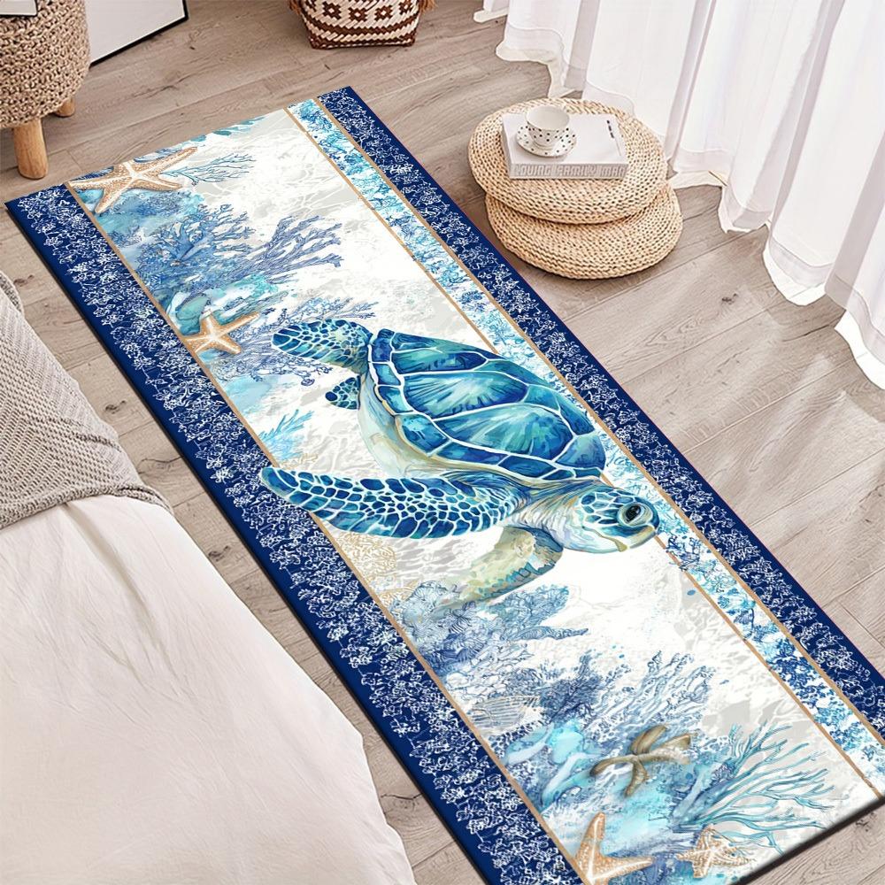 1pc Blue Water Ripple Long Runner Rug 2D Print Non-Slip Machine Washable for Hallway/Kitchen/Bedroom/Entryway/Living Room Decor