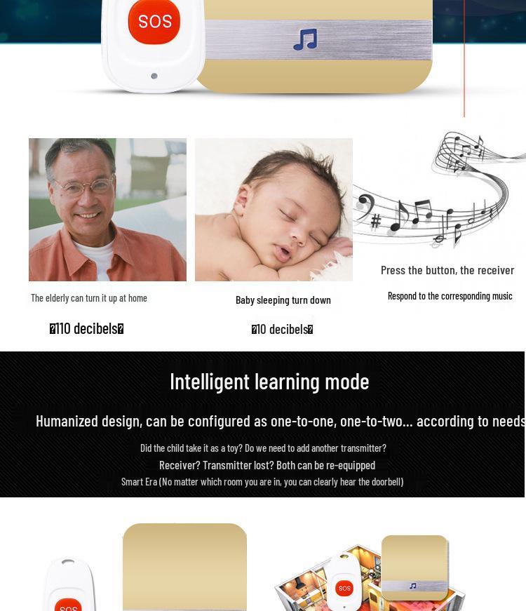 Senior Wireless Emergency Call Button for Long-Distance Assistance: One-Touch Bedside Alarm Bell