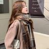 Brown British plaid fringed scarf women's winter Korean version imitation cashmere thickened shawl versatile warm scarf men's trend