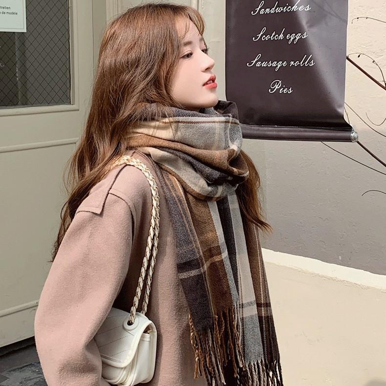 Brown British plaid fringed scarf women's winter Korean version imitation cashmere thickened shawl versatile warm scarf men's trend