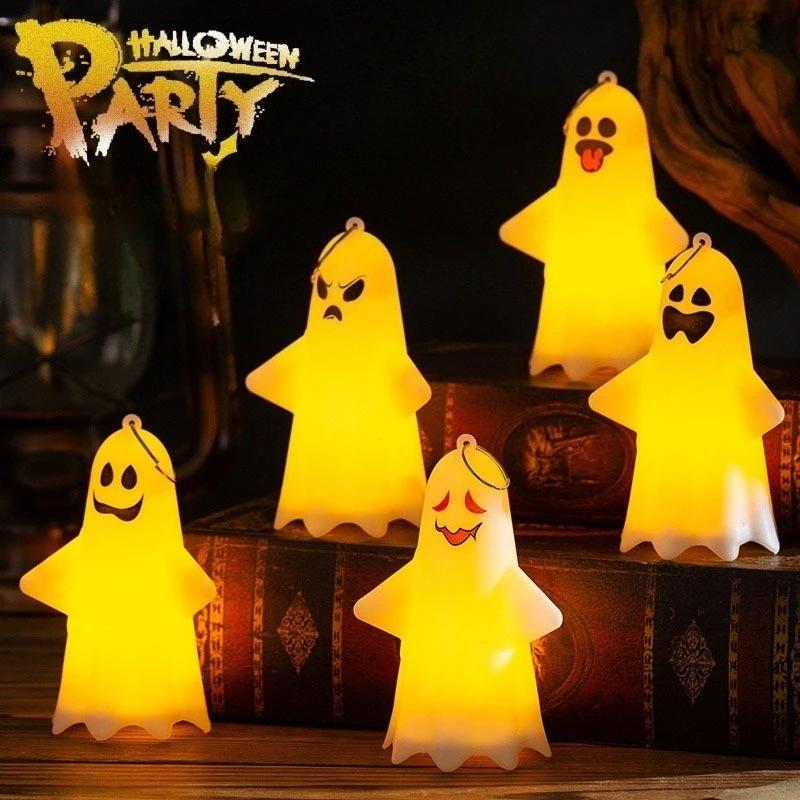 Portable Pumpkin Lantern with Ghost Hanging Ornament Hallowmas Decoration for Party Haunted House Indoor Outdoor Scene Prop