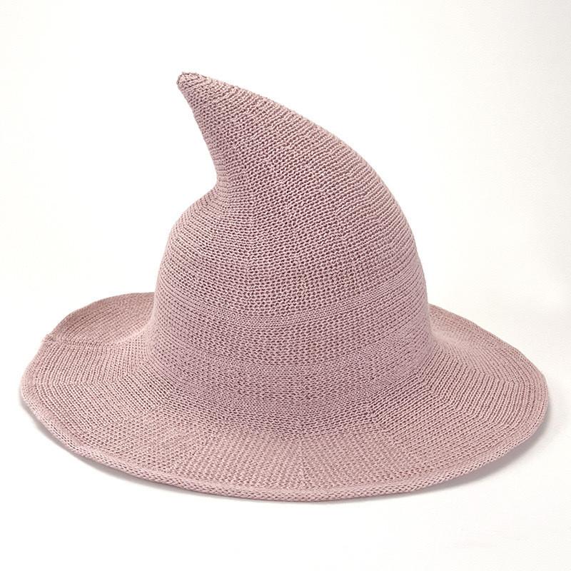 Black Knit Witch Hat With Large Brim And Sunshade Function For Cosplay And Seasonal Celebrations