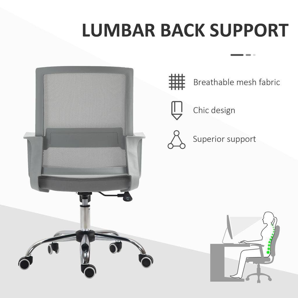 Ergonomic Desk Chair Mesh Office Chair with Adjustable Height Armrest and 360 degrees Swivel Castor Wheels Grey