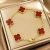 Bracciale Quadrifoglio in Acciaio al Titanio da 15 mm Bracciale Cinque Fiori di Alta Qualità Placcato Oro 18K Inossidabile Bracciale da Donna