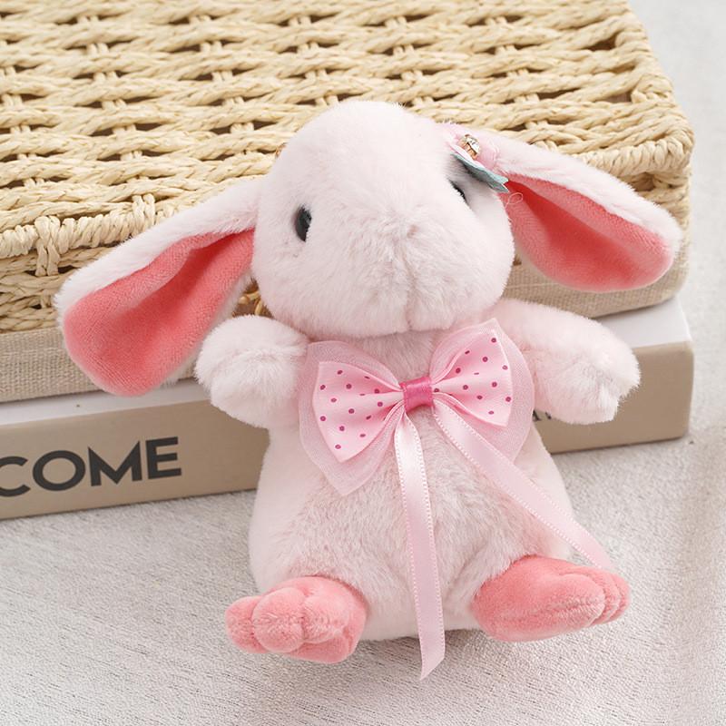 Adorable Bow Tie Rabbit Plush Keychain Cute Soft Bunny Backpack Charm 14cm
