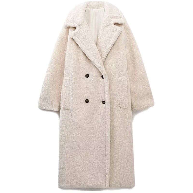 Western Style Winter Mid-Length Thickened Double Breasted Fleece Coat Outerwear Trench coat Women 1255766 712