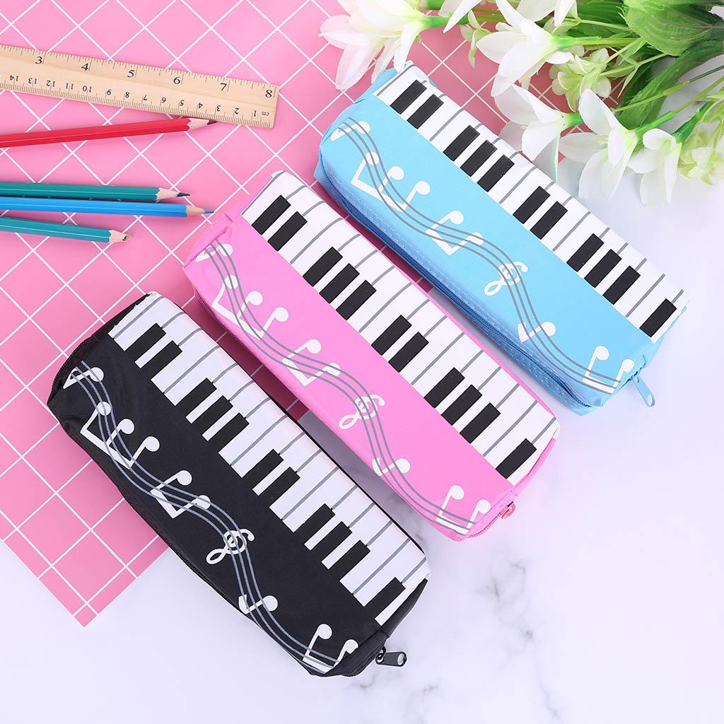 Music Notes Piano Keyboard Pencil for Case Large Capacity Pen Bags Stationery Office School Supplies