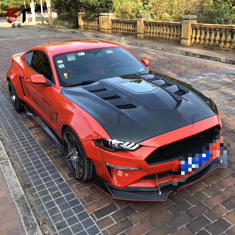 Ford Mustang Carbon Fiber Transparent Engine Hood Body Kit