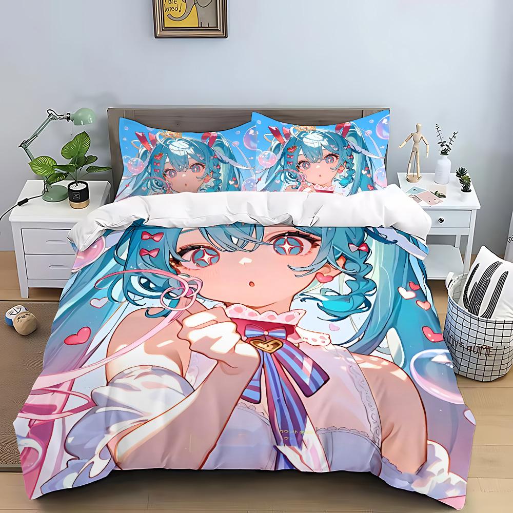 Hatsune Miku Anime Duvet Cover Pillowcase Bedding Set Adult Boy Girl Bedroom Decoration Children Gift Single Double Large Size