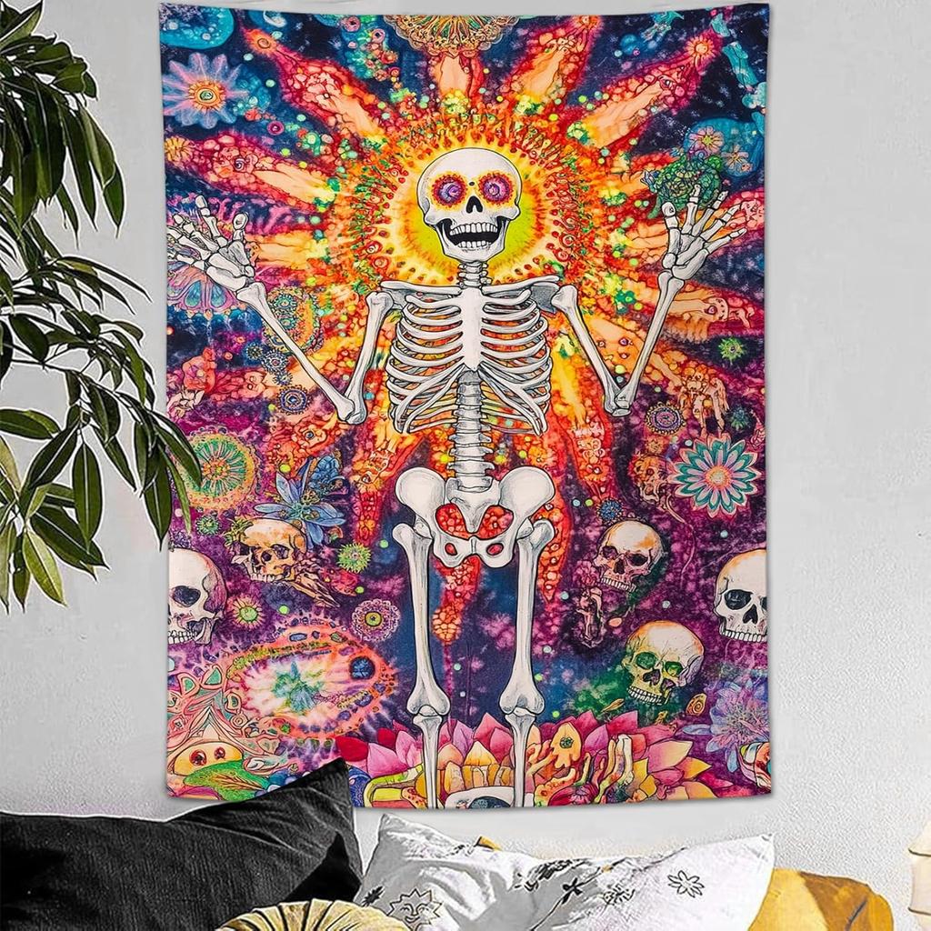 Skeleton Lovers Tapestry Floral Skull Aesthetic Tapestries Horror Gothic Hanging Wall Art Decor Home Decoration for Bedroom Livi