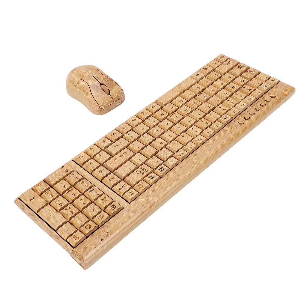 2.4G Wireless Keyboard Mouse Set Handcrafted Full Bamboo Keyboard and Mouse Combo with USB Receiver