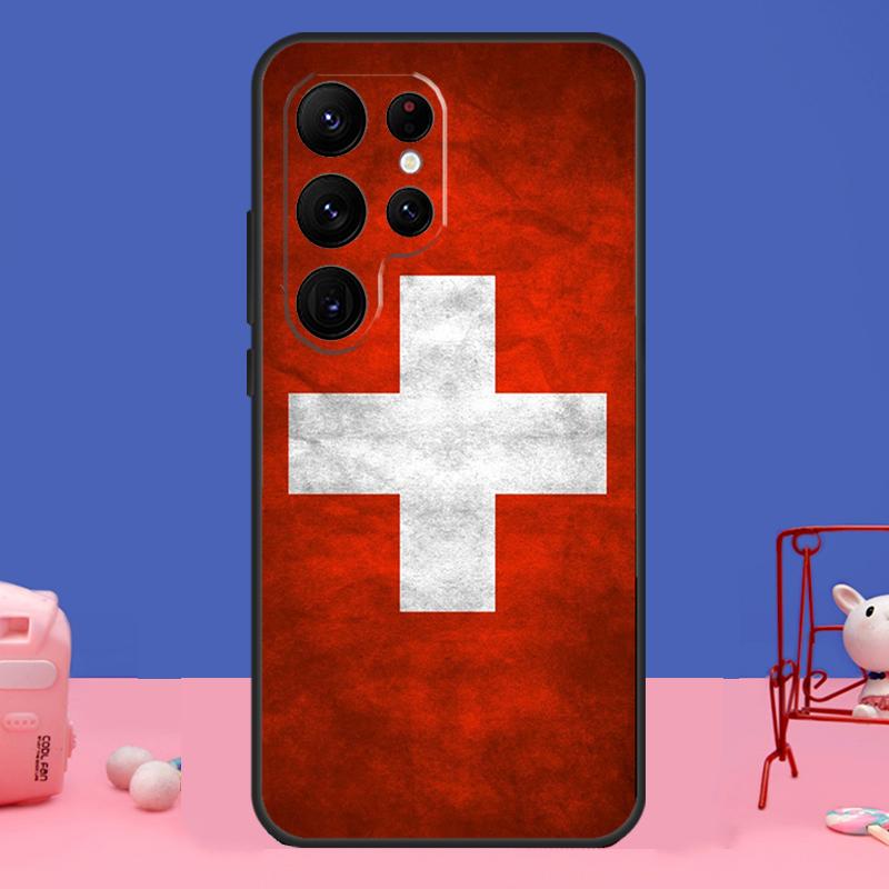 Switzerland Swiss Flag Art Case For Samsung Galaxy S24 S23 S22 Ultra S20 S21 FE Note 20 S8 S9 S10 Note 10 Plus Cover