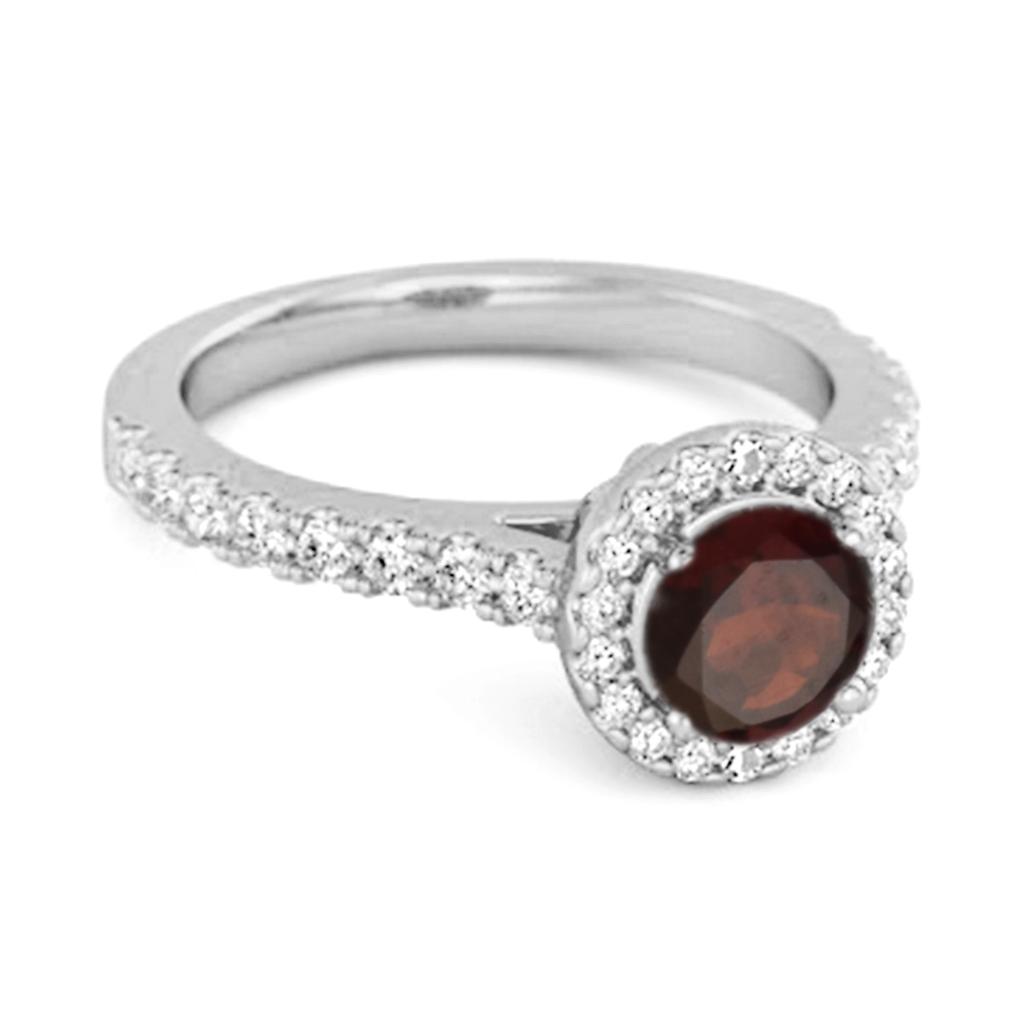Granat Runder Halo Akzente Ring - 925 Sterlingsilber