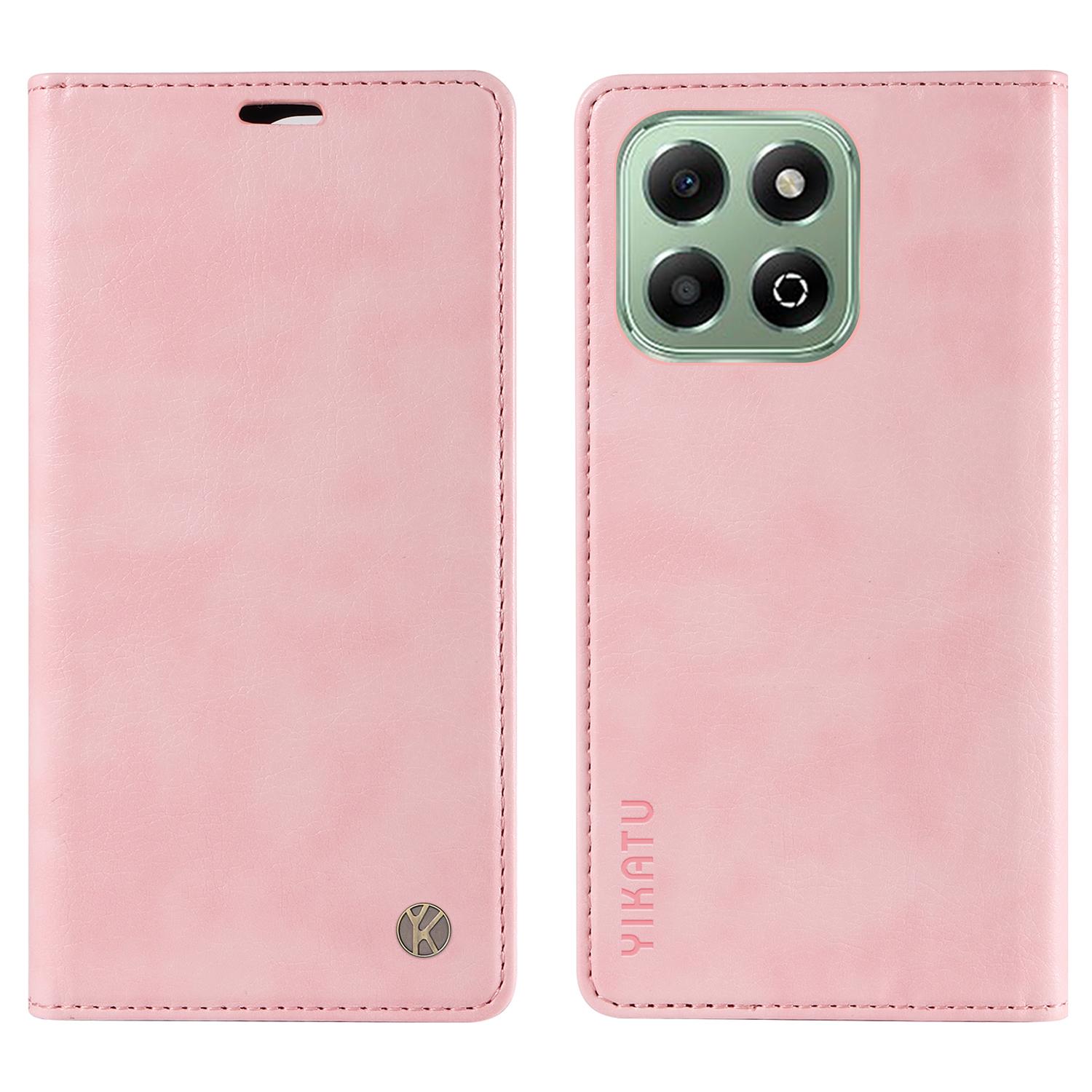 

YIKATU YK-006 For Honor X6b 4G Case Wallet Litchi Grain Leather Phone Cover Magnetic Auto-Absorbed Pink